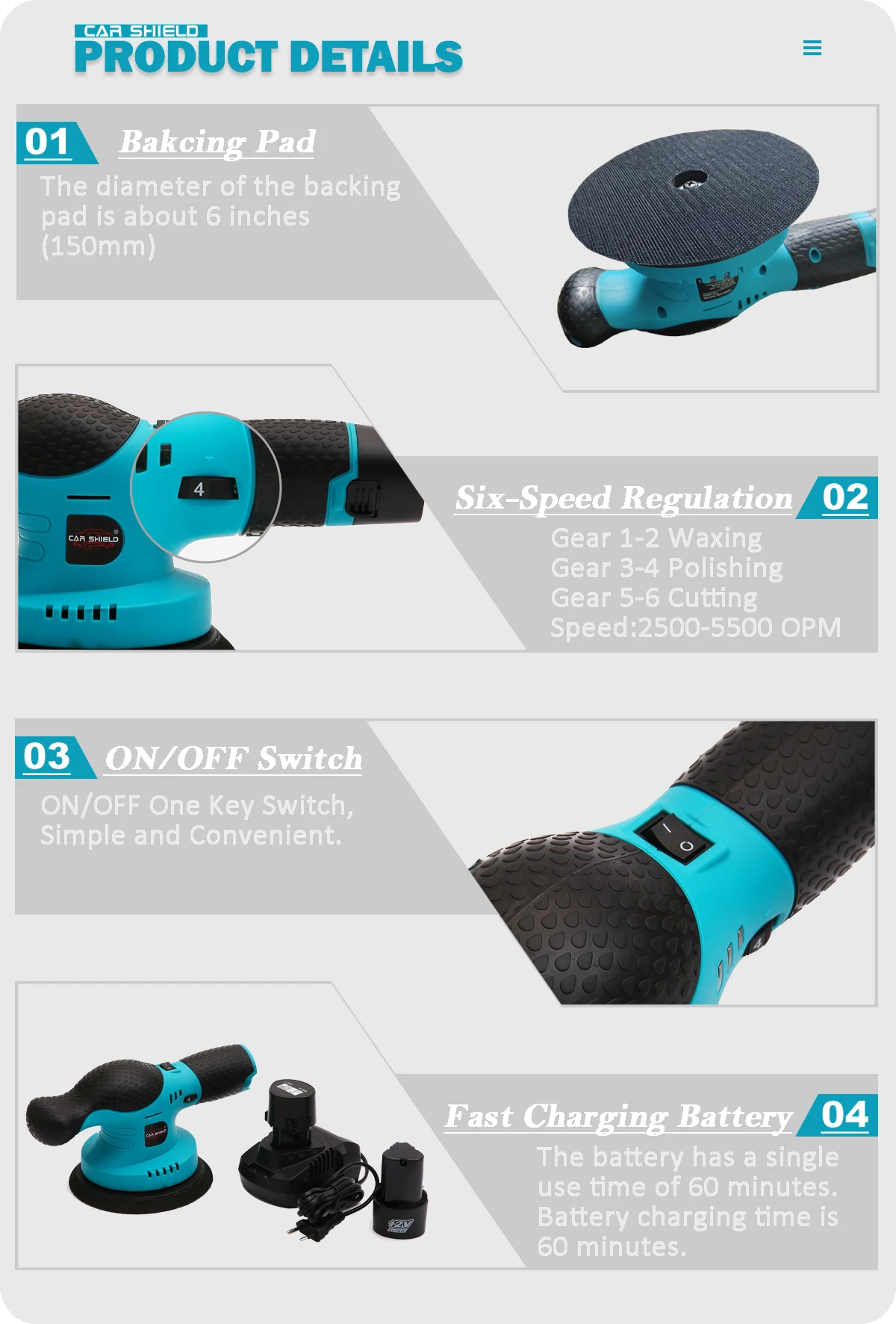 980W Dual Action Polisher For Car Detailing - 5/6 Inch Random Orbital Buffer, 2800-5800 RPM, Variable Speed, With 8 Pads