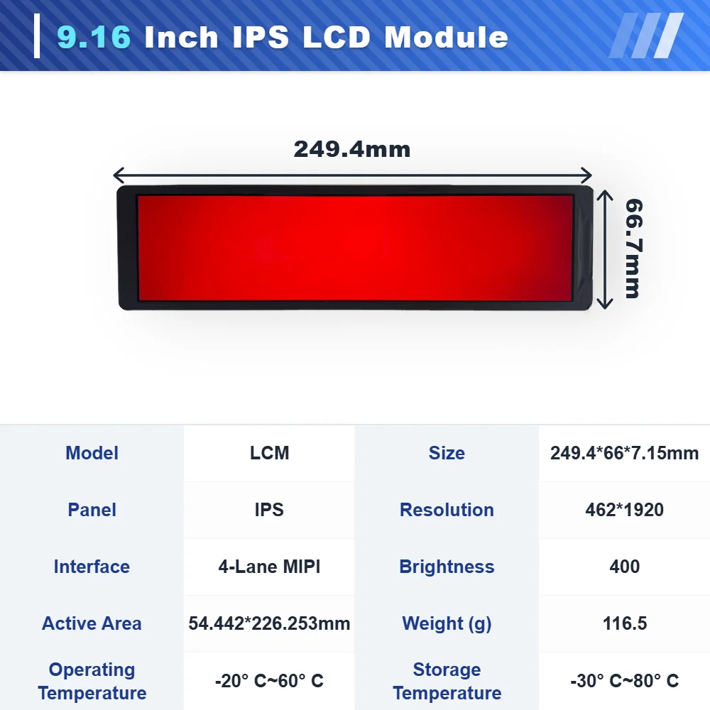 WEITAI 9.16 Inch IPS TFT LCD Module 462x1920 Resolution 400 Cd/m Brightness 4-Lane MIPI Interface LED Backlight Smart Home factory