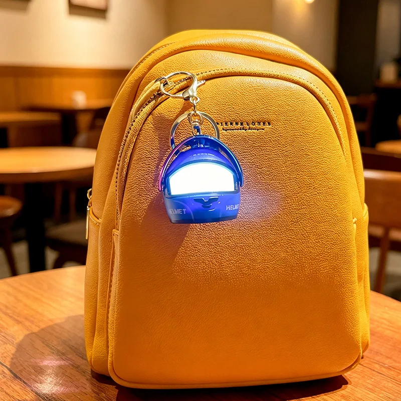 Wholesale New Arrival Colorful Glowing Mini Motorcycle Helmet Keychain-Stylish Car Bag Charm Helmet with Led with Keychain
