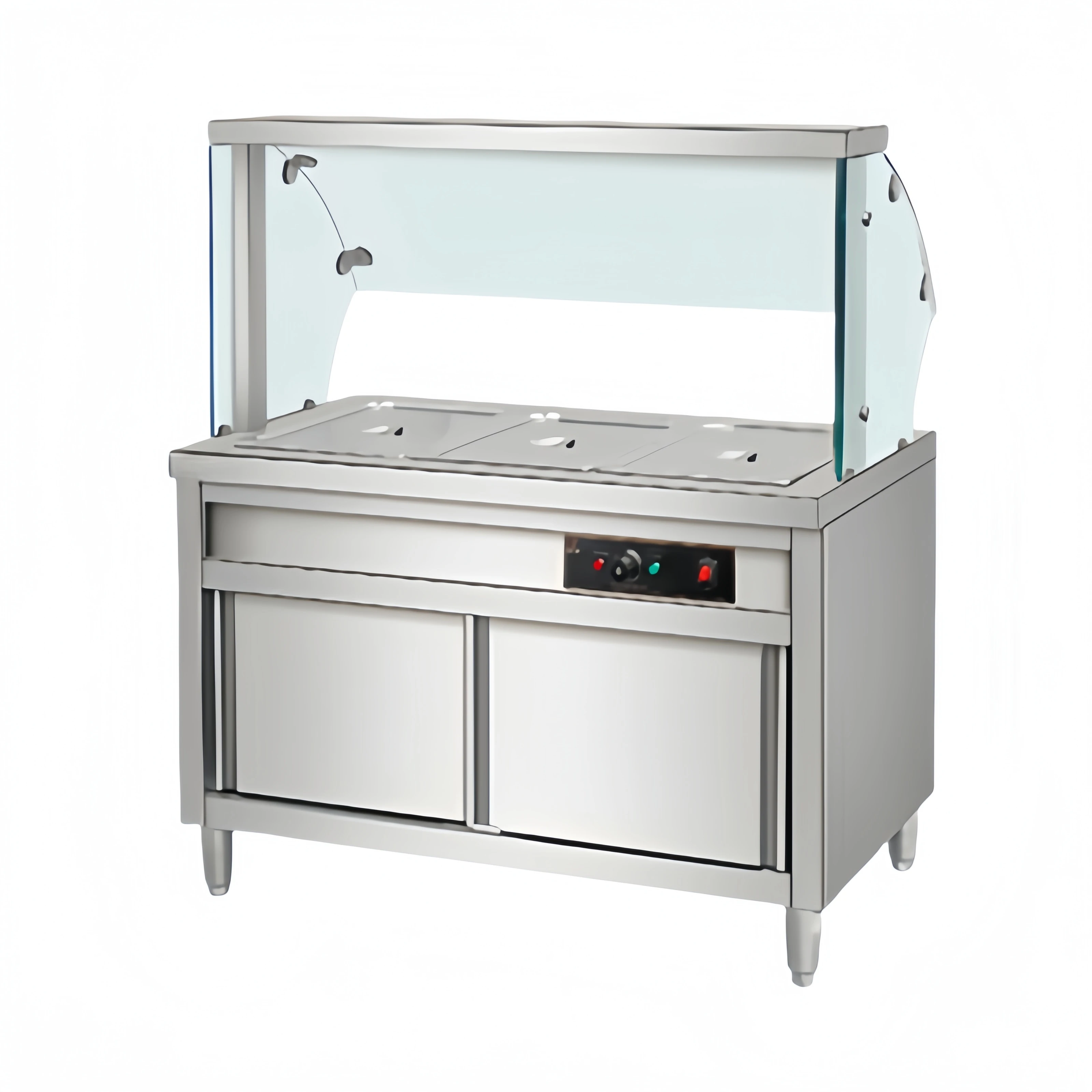 bain-marie de tipo armário com 3/4/5/6 recipientes e tampa semi-arqueada de vidro