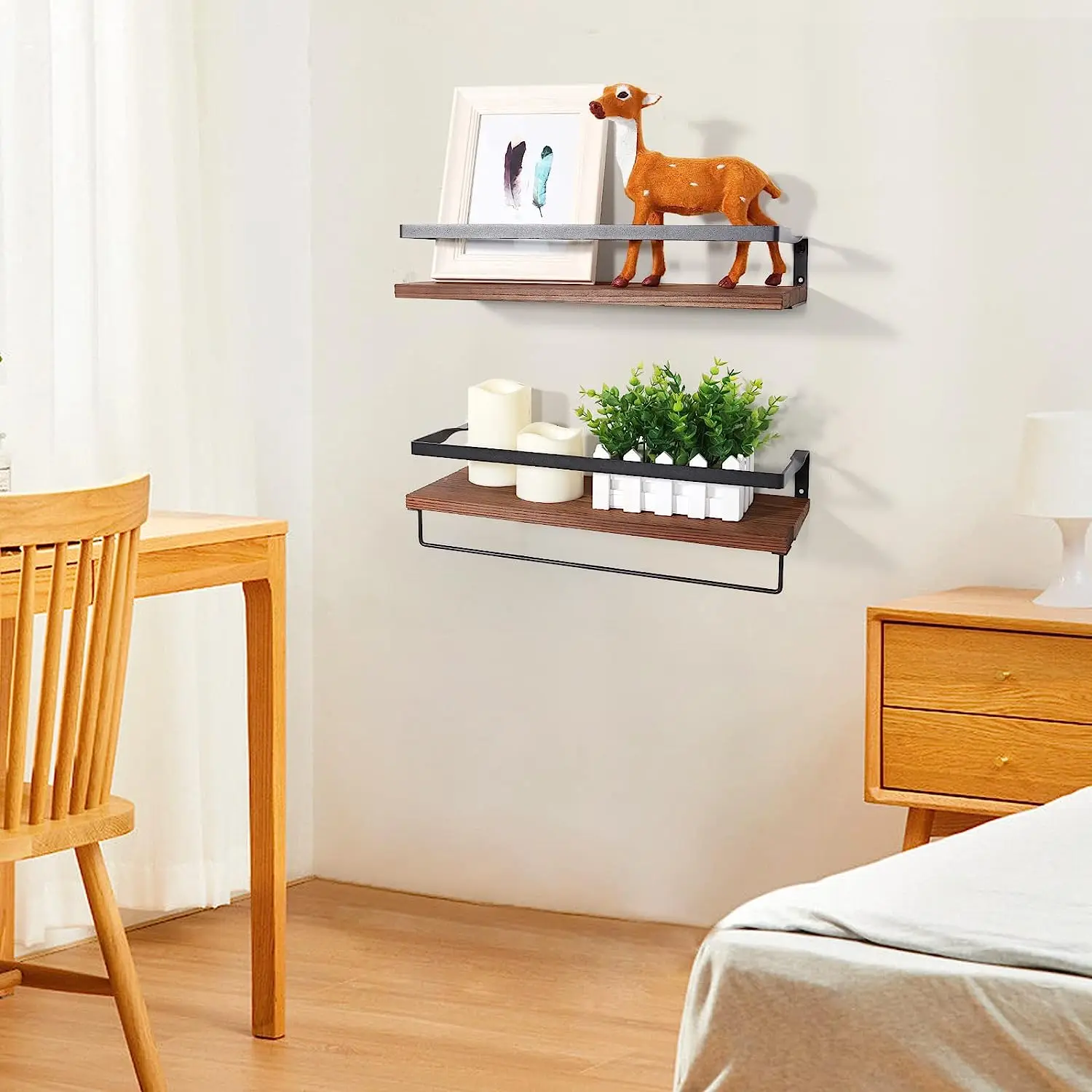 Wall Shelf Floating Shelves Wood Grain Shelves For Kitchen (dark Brown