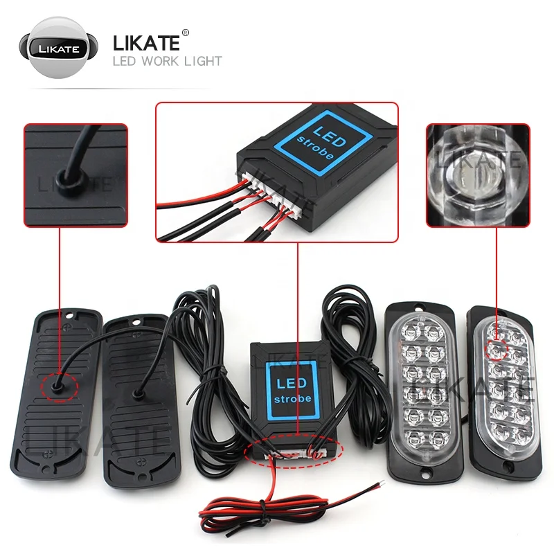 12led Dual Row Led Flash Light Surface Mount Super Slim Side Light Flashing Strobe Led Warning Light