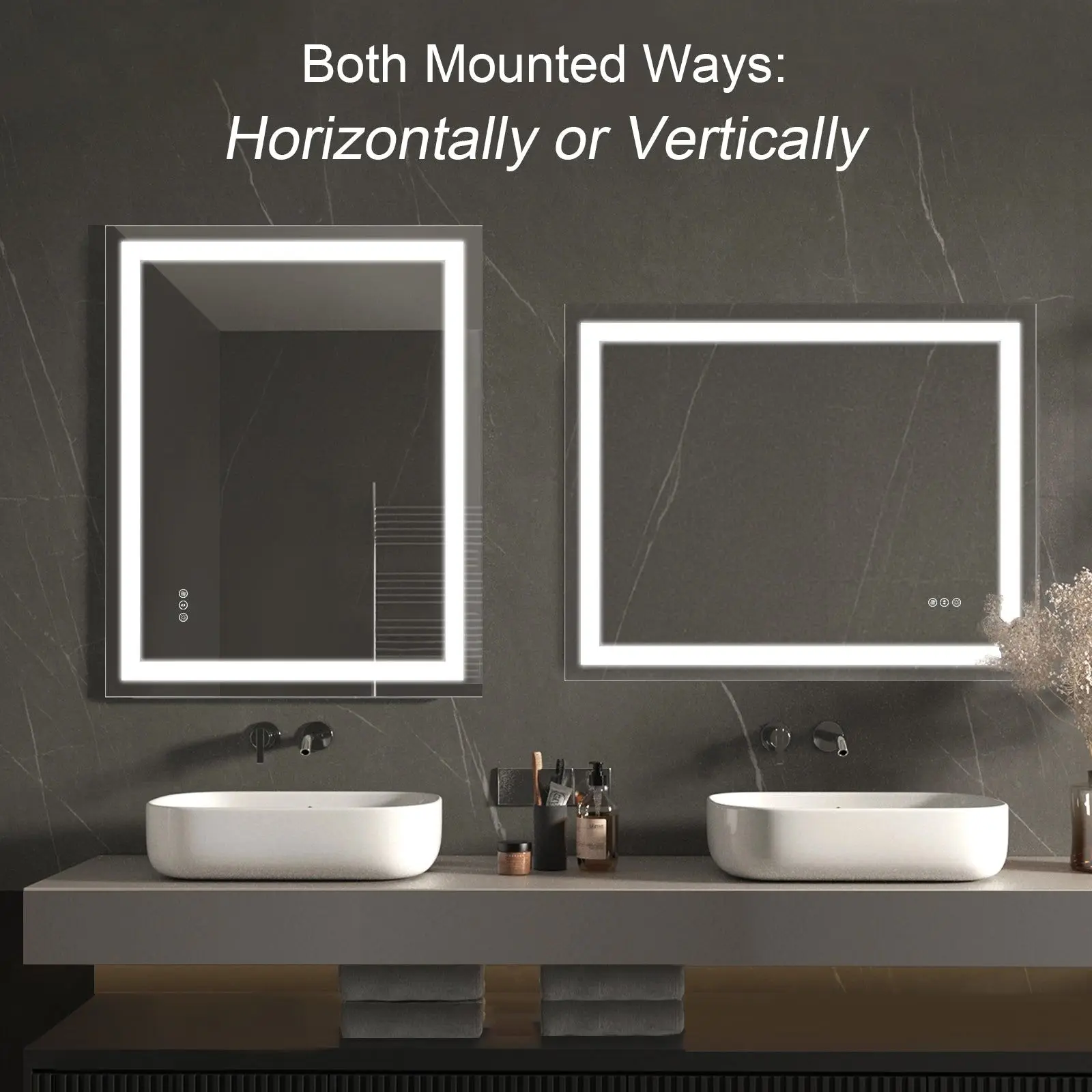 Modern Rectangle Wall Mirror Bath Lights Waterproof Backlight Anti-fog ...