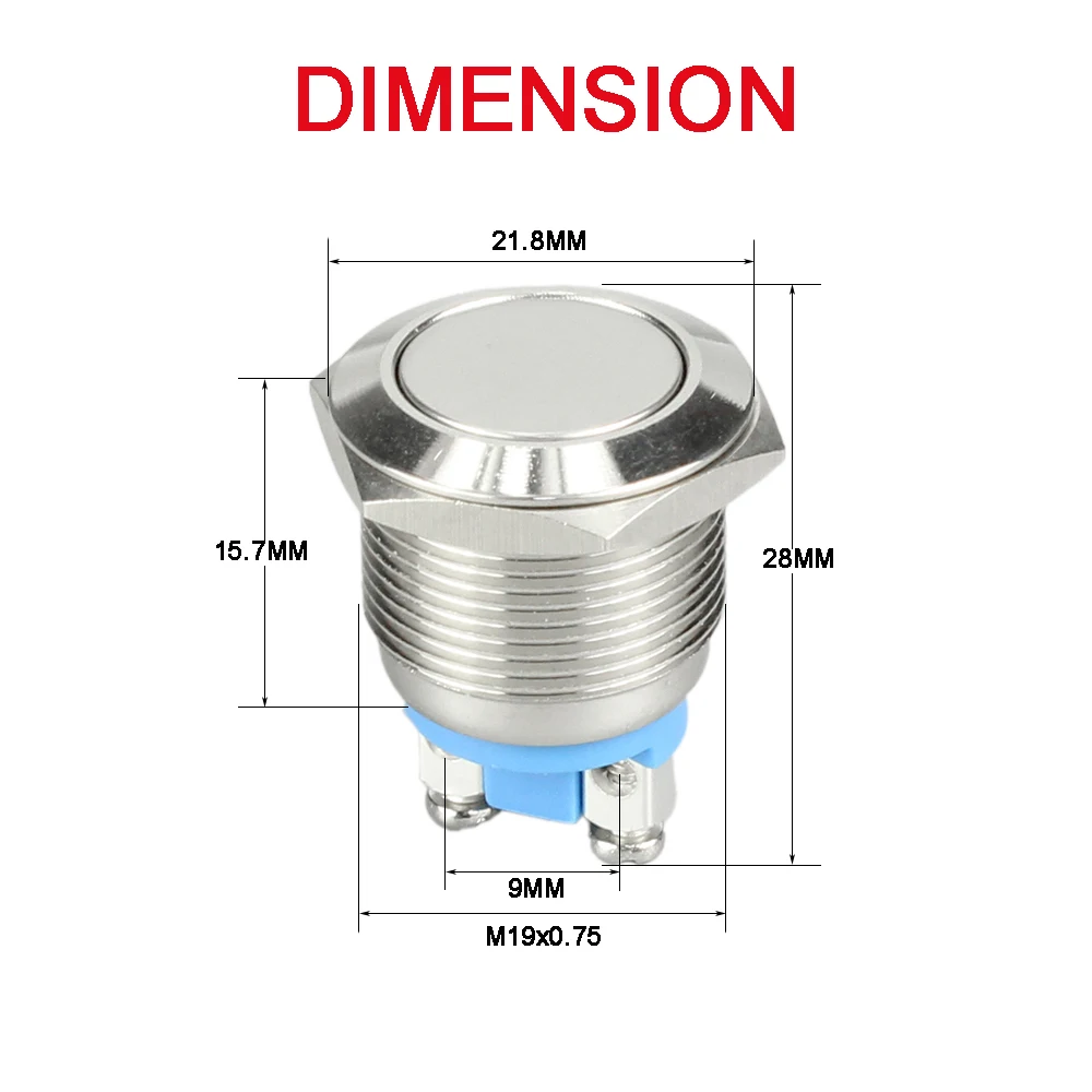 19MM Waterproof Flat Shape Screw Terminal Metal Push Button Switch