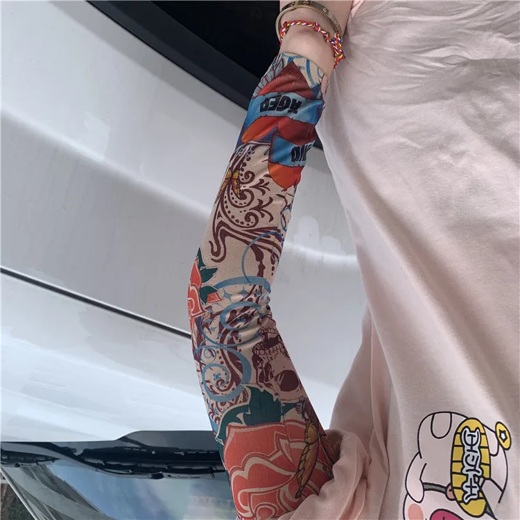 Anti-uv Sun Block Black White Blue Gray Sport Gym Hand Cover Elastic Cycling Arm SleevesPopular Cool Fashion Tattoo Arm Sleeves