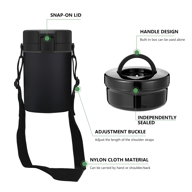 3 Layer Stackable Lunch Box With Compartments for Hot Food, Bento Box for Adult With Thermos