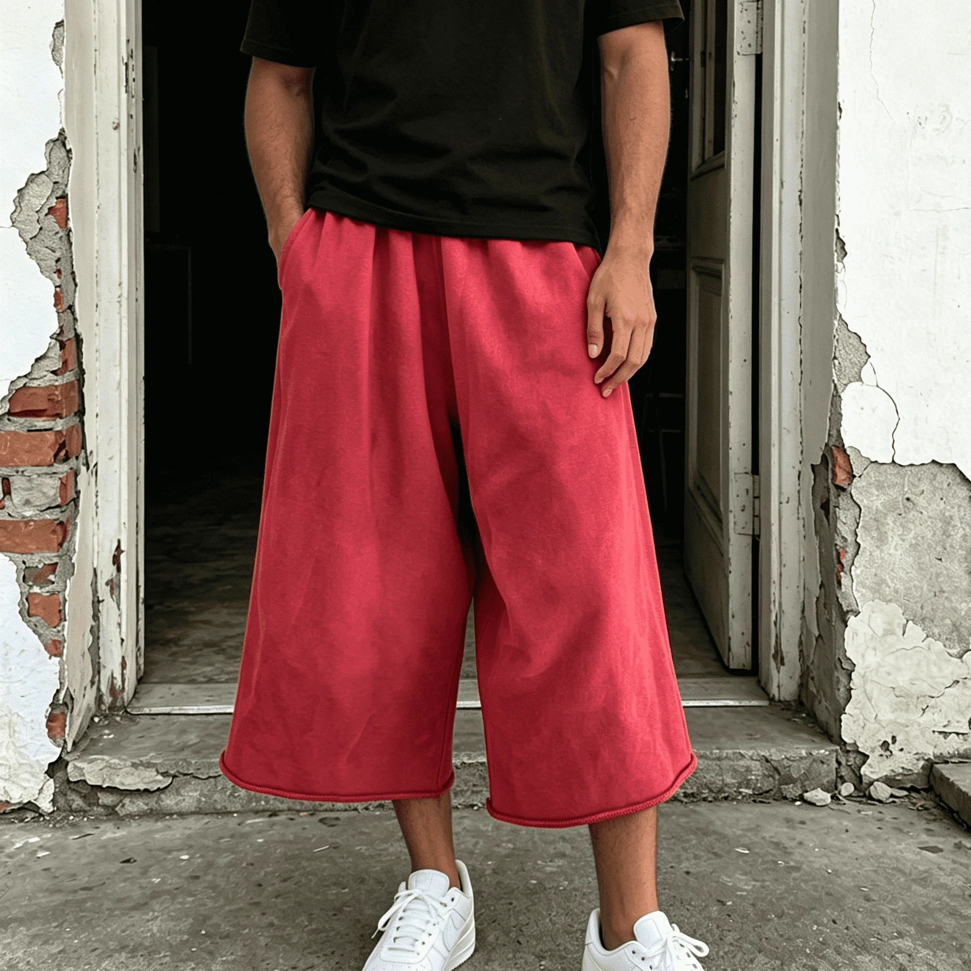 Custom LOGO Acid Washed 100%Cotton 3/4 Extend Long Shorts Running Vintage Distressed Print Plus Size Baggy Sweat Shorts for Men gallery 3