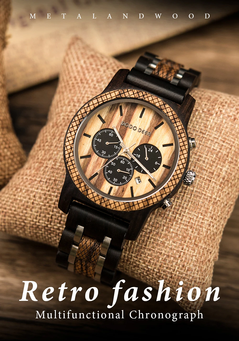 DODO DEER Men's Chronograph Wooden Watch with Natural Wood Bracelet - Eco-Friendly Timepiece