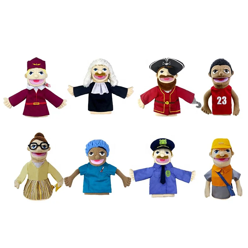 Custom Soft Fireman Police Character Hand Socks Puppet Plush Baby Education Hand Puppets Toys for Kids