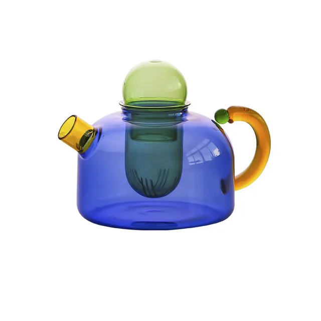 Wholesale Modern Design Nordic Color Contrast High-Temperature Resistant Glass Kettle and Cup Creative Color Scheme