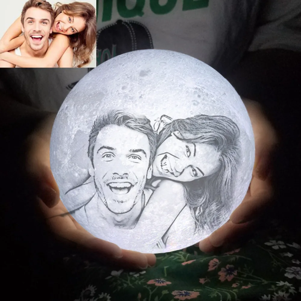 Photo Custom Personality 3D Print Moon Lamp Color Change Lunar USB Rechargeable