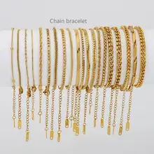 Fashion Women's 18K Gold Plated Stainless Steel Chain Bracelet Trendy Thin Paper Clip Cuban Link Design Waterproof for Party