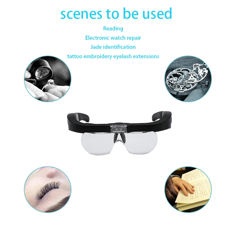 NO.11537DC With LED Light USB Rechargeable Glasses Type Magnifying Glass Repair Work Beauty 1.5X 2.5X 3.5X 5.0X Magnifying Glass