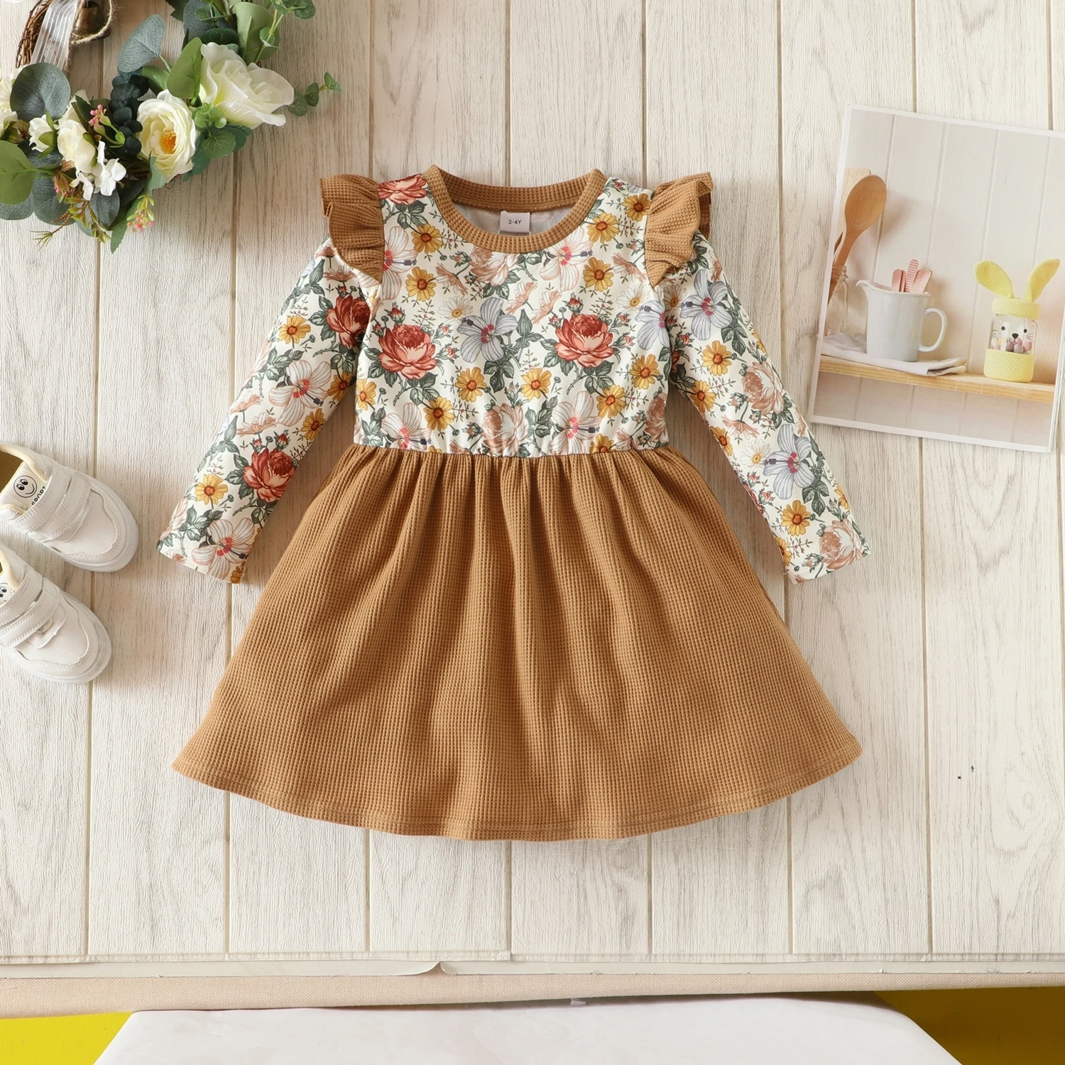 Rose Flower Dresses For Baby Girls Ruffles Long Baby Dresses Spring