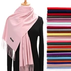 Cashmere Scarf Shawl Solid Autumn Winter Wrap Warm High Quality Soft Hijab Thick Lady Women Gift Pashmina Wool Luxury Pink