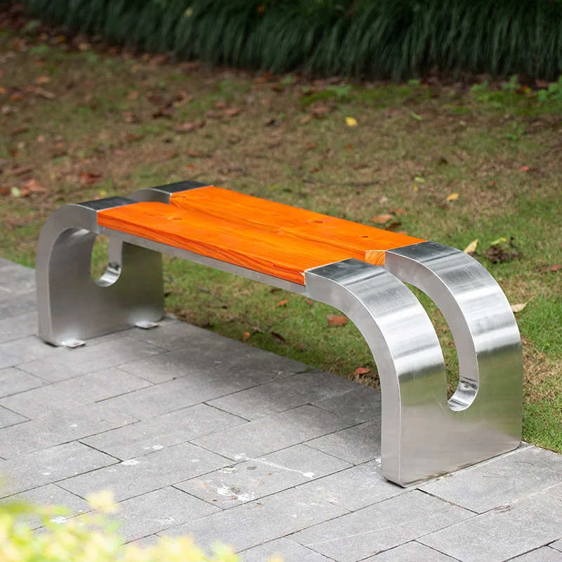 City Landscape Project Furniture Seating Backless Stainless Steel Outdoor Anticorrosive wood Public Bench