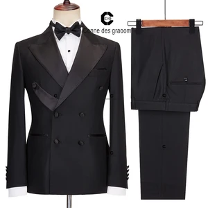 Cenne Des Graoom Black Men Suits Double Breasted 2021 Latest Design Groom Wedding Tuxedos Best Costume Homme 2 Pieces