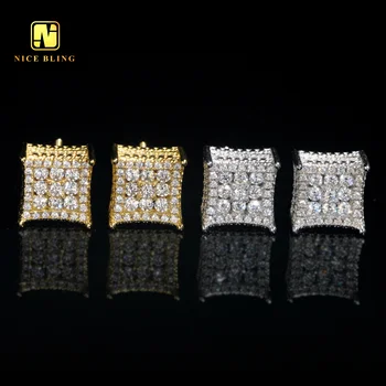 10MM Square Shape Moissanite Earrings 925 Silver Hip Hop Jewelry Fashion Men Women Lab Diamond Studs