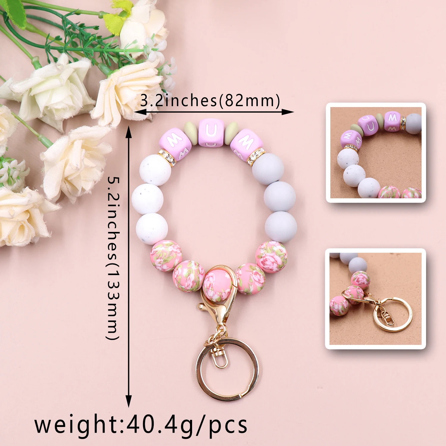 MD109KH1260 1piece New product CN Mama Keyrings Bracelets TRENDY Mother's Day Gift Silicone Beaded Wristlets Keychains manufacture