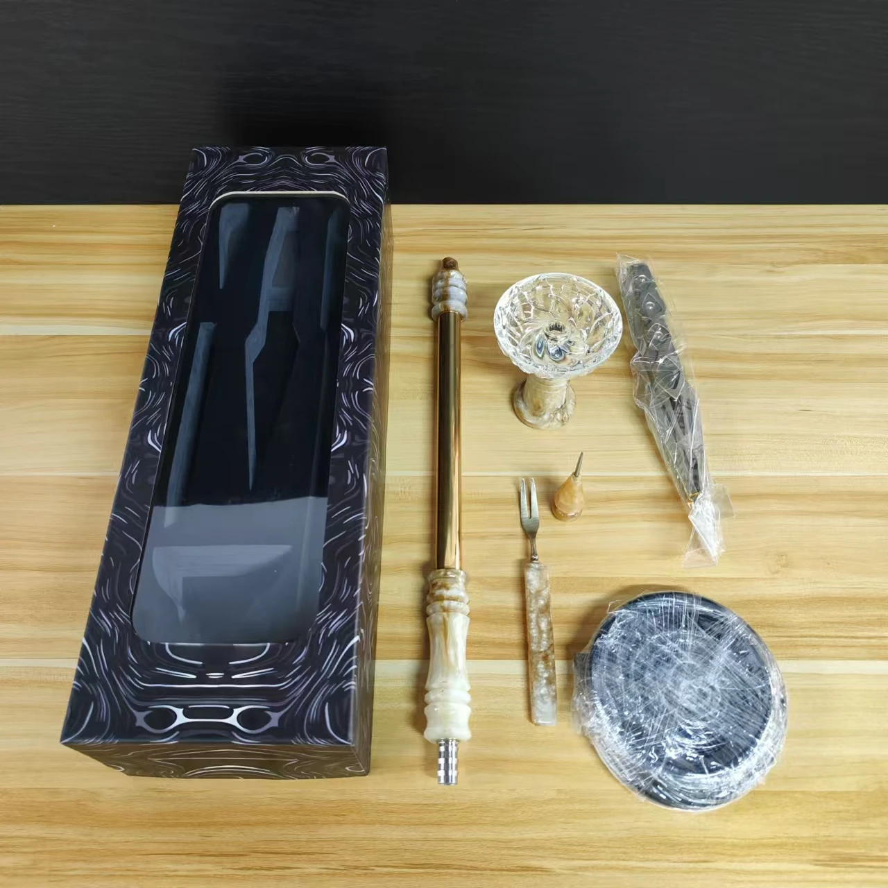 Factory Wholesale Hookah Accessories Set Chicha Stainless Steel Handle + Bowl +fork + Silicone Hose + Clip + Needle
