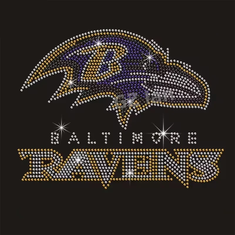 Baltimore Ravens Custom Rhinestone Transfers Hotfix Sport Team Football Motif Crystal Rhinestone Iron on Transfer