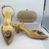 3 gold shoes and bag