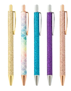 Custom Logo 1.0mm Retractable Gold Powder Metal Ballpoint Pen Cute Style for Homeschool, Office, Work & Promotional Supplies