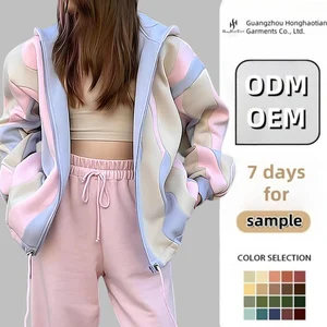 ODM Custom Designer Women's Luxury Oversize Sweatshirt Heavyweight Organic Cotton Color Block Boxy Full Zip up Hoodie