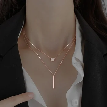 925 Sterling Silver Gold Color Necklace for Women Zirconia Pendant Long Strip Chain Clavicle Female Birthday Party Fine Jewelry