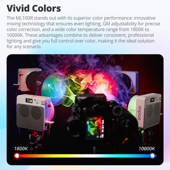 Godox ML100R Full Color LED Video Light 1800K-10000K Portable RGB Pocket Fill Light for Camera Outdoor Photography Live detail image