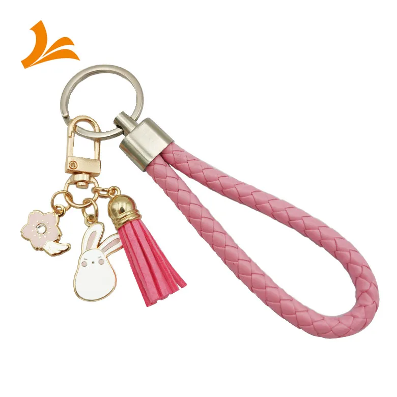 Custom cute pink rabbit gold hard enamel keychain