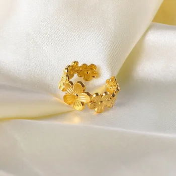18k gold-plated flower open ring fashion refers to stainless steel ring jewelry
