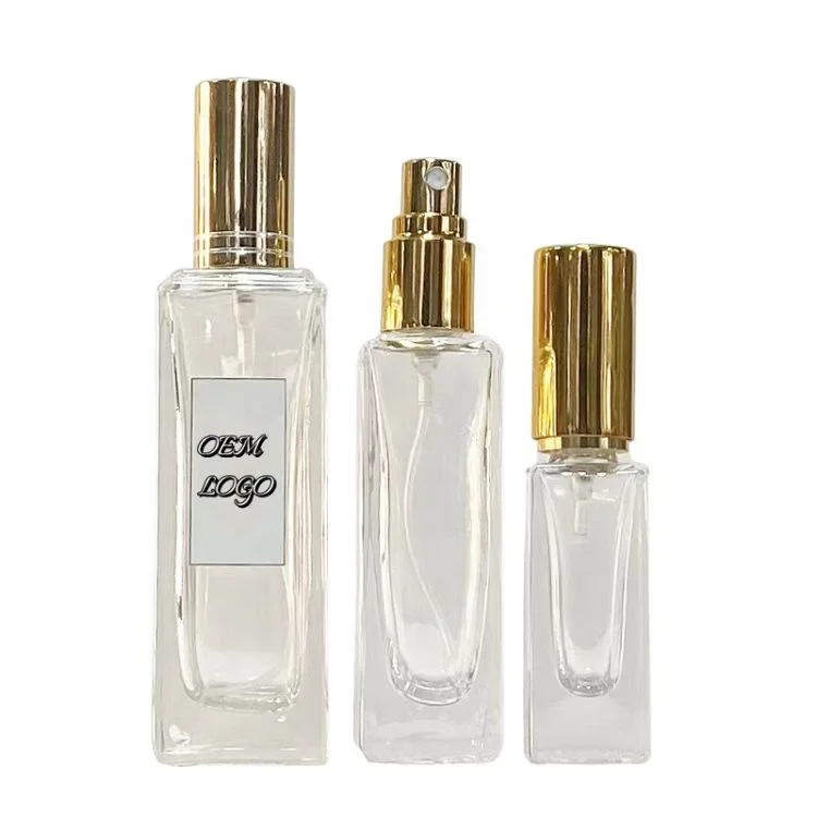 10ml Refillable Thicken Bottom Empty Packaging Small Glass Spray Perfume Square Bottles with Gold Cap