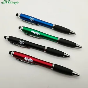 Promotional Cheap Custom Laser logo Printed Led Light up Plastic Active Soft Touch Stylus Ball Pen 3 in 1 Ballpoint Pen