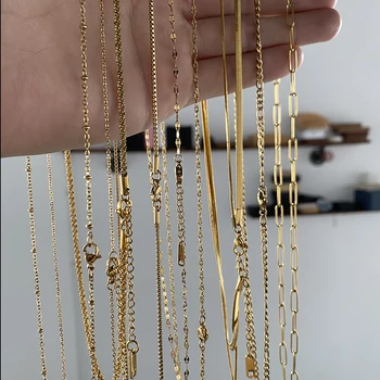Wholesale 316L Stainless Steel Necklace Chains 18k Gold Plated Long Thin Box Chain For Necklace chains stainless steel not fade
