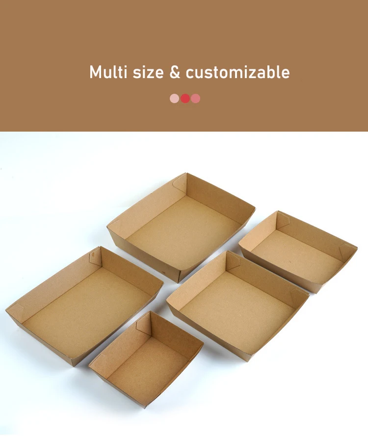 wholesale Disposable biodegradable kraft Paper water coadted Food Tray Disposable Kraft Food Paper Boat Tray Paper Tray For Food details