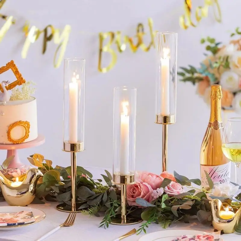 Modern High Quality Gold Iron Plated Glass Wedding Candle Holder and Stand Table Centerpiece for Wedding Party Decoration - Image 3