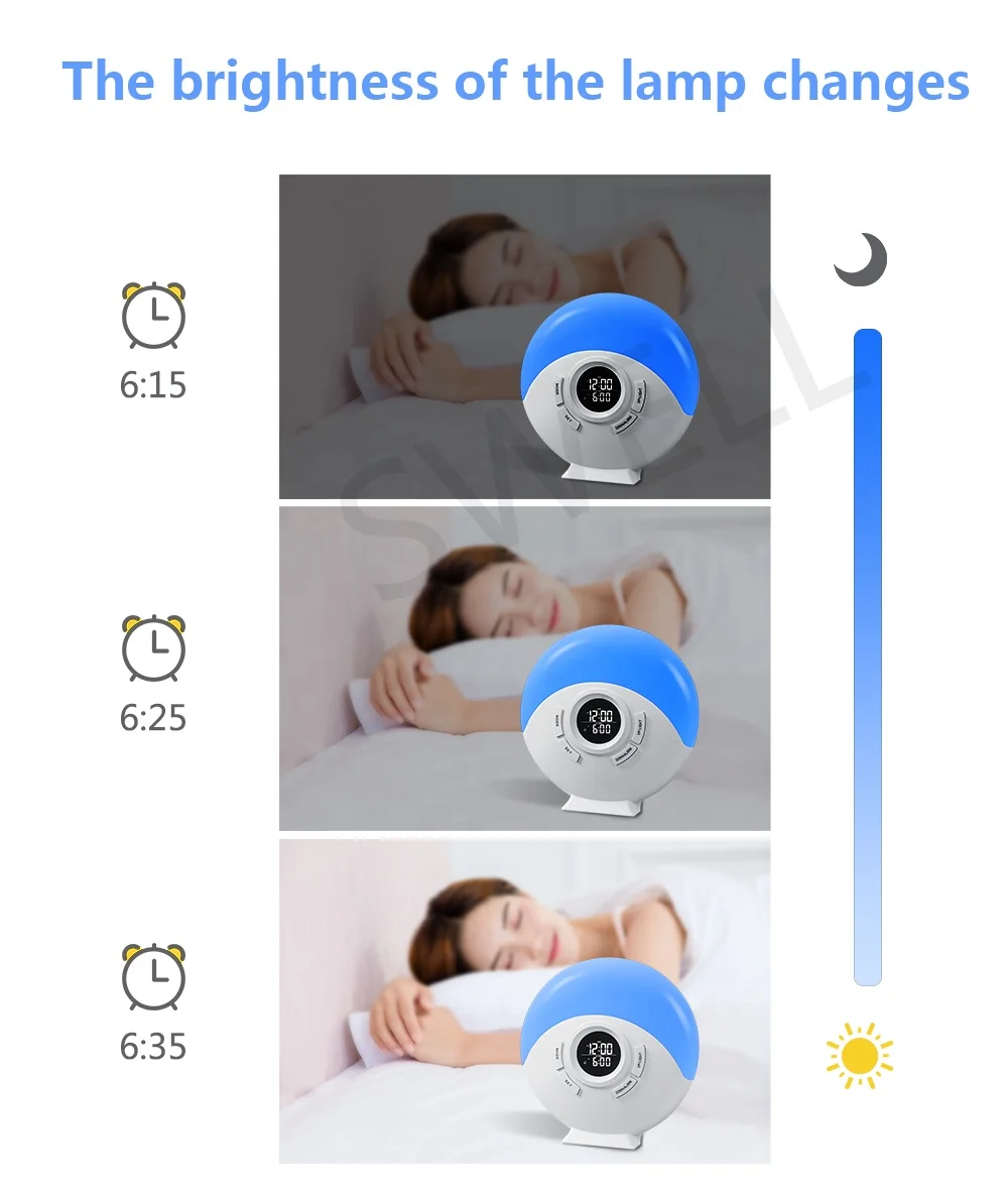 2022 CE ROHS Wake up Light Sunrise Alarm Clock Creative Round Digital LED Table Clock