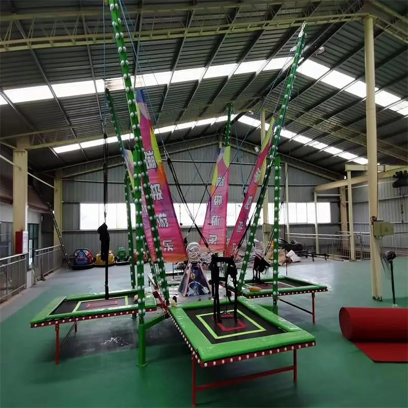 Four Way Bungee Jumping Trampoline With Trailer Electric Bungee Jumping for Four People LED Lights