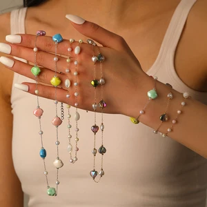 Colorful Cute Summer New Delicate Stainless Steel Heart Chains Beads Necklace Non Tarnish Waterproof Jewelry Gift Women