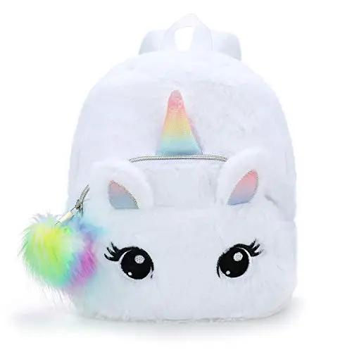 Cute Plush Unicorn Backpack,Fluffy Mini Unicorn Backpack Bags for Girls Female Travel Plush Soft Rainbow Schoolbag 1 pcs 