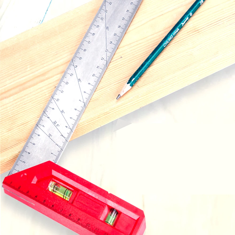 Plastic Handle Combination Square Ruler Stainless Steel Measuring Ruler With Bubble Level Vials