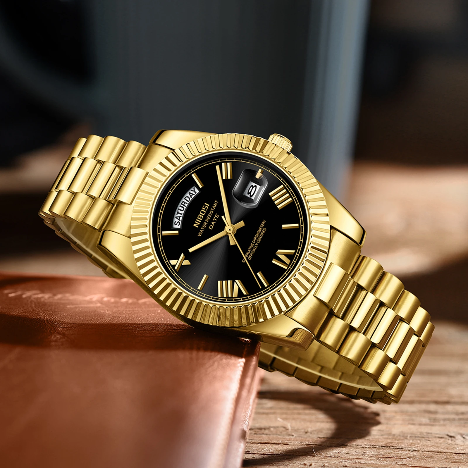 CZOKA Orologio Uomo Analogico Al Quarzo Da Polso Impermeabile 30M Con Datario - Orologio Da Lavoro Alla Moda in Pelle (Rose gold