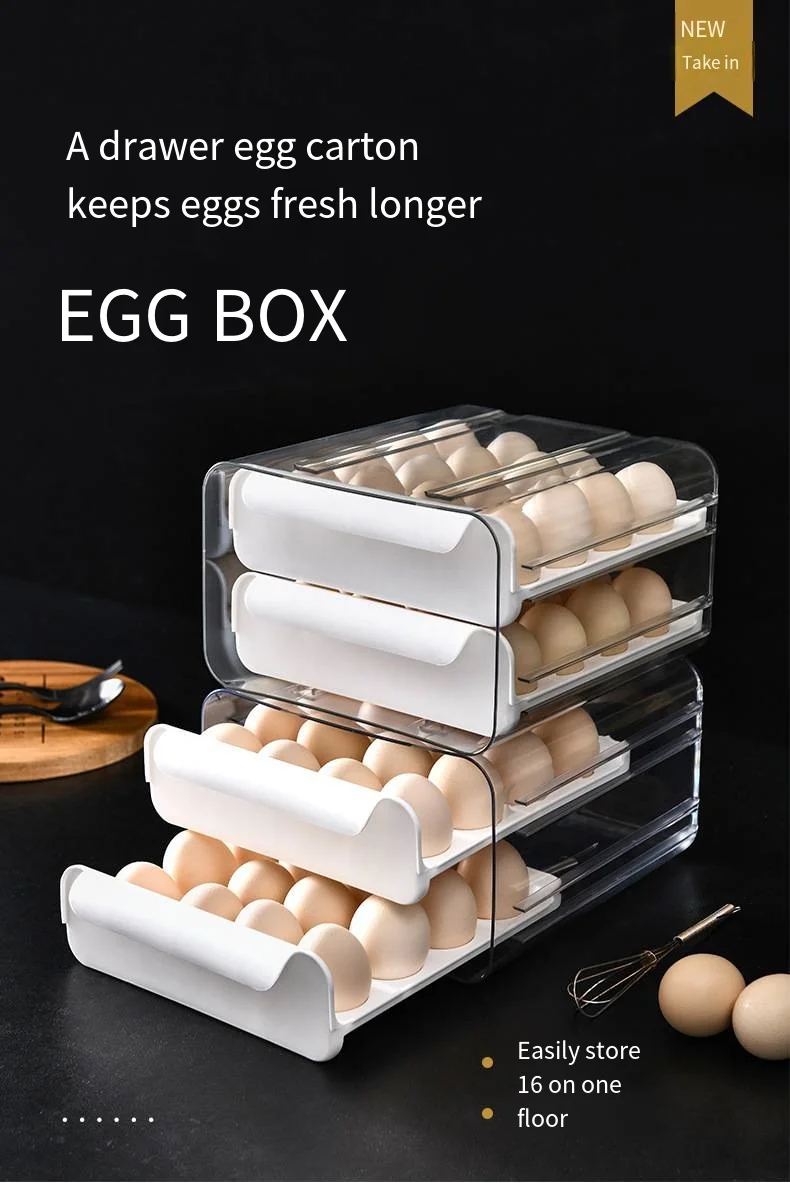 Plastic drain storage box Kitchen refrigerator drawer type egg carton Egg organizer box Food grade crisper box details