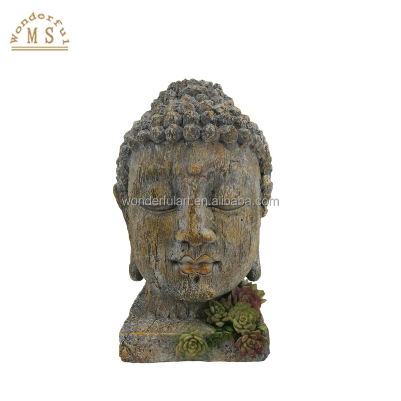 Religious home ornament ceramic buddhism resin buddha head statue polistone figurine home outdoor decoration