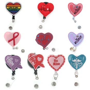 Wholesale Heart 10 Mix Styles Medical Retractable Felt Nurse ID Badge Holder/Reel Accessories