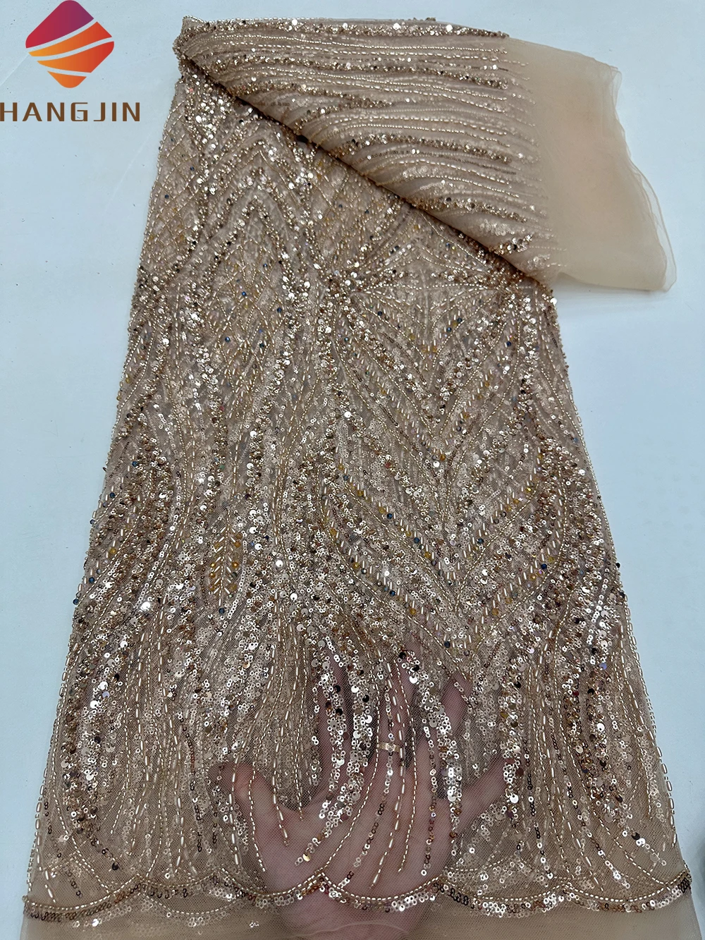 Latest Design Sequins Embroidery African French Tulle Lace Heavy Beaded Luxury 3D Lace Fabric With Sequence