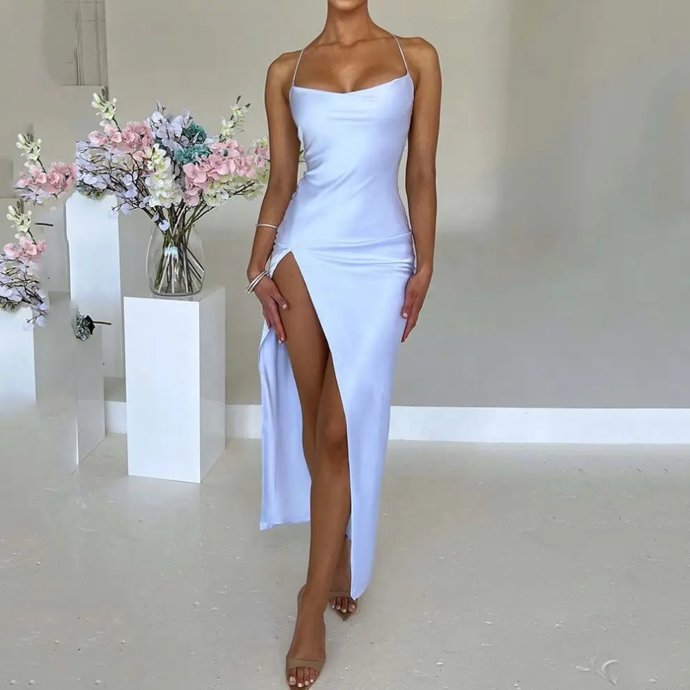 OEM07 Custom Summer Elegant Ladies Prom Silk Satin Dresses Women Luxury Silky  Wedding Long Maxi Satine Dress