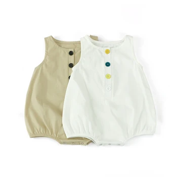 Wholesale 100% cotton soft woven cute newborn baby clothes sleeveless boutique boys and girls plain baby romper