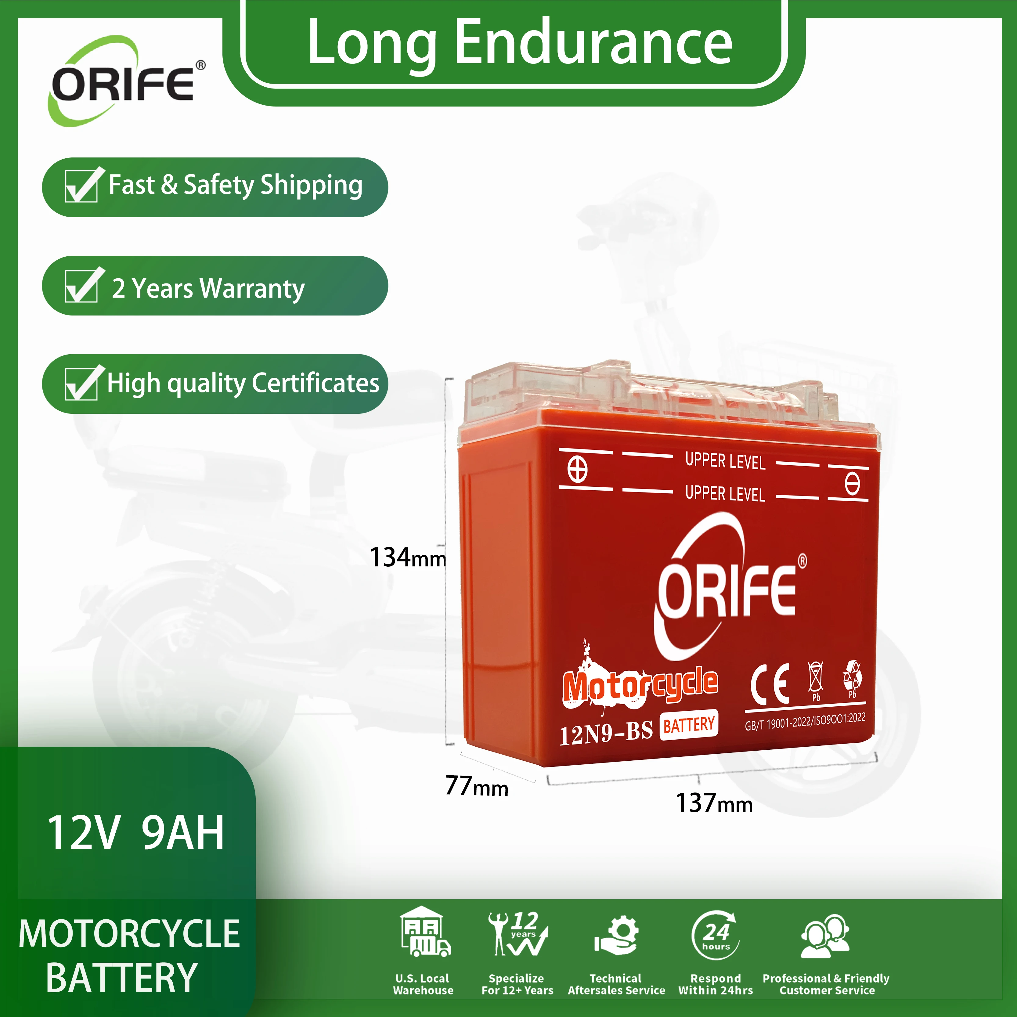 Orife 12N9-BS moto с гермовыводом кислотно-12v 9ah mf АКБ для